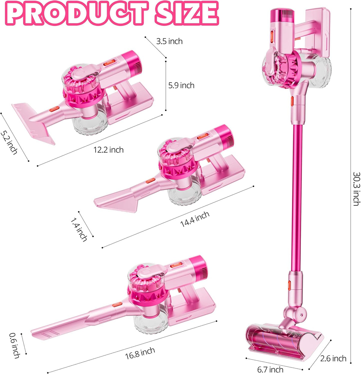 Set de 4 en 1 para niños: aspiradora de juguete para juego de simulación (Color Metálico Rosa)
