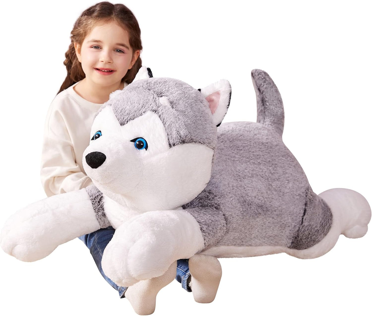 IKASA Peluche gigante de perro Husky de 30", súper suave, sin cierre de cremallera