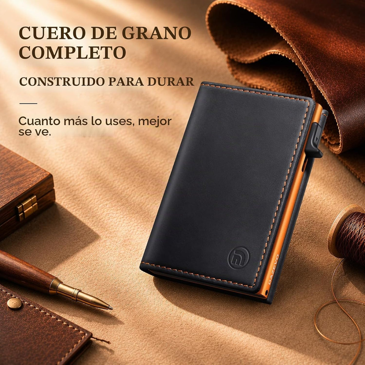Cartera de cuero de grano completo para hombre, con 2 ventanas de identificación, bloqueo RFID, triple plegable, tarjetero desplegable para tarjetas de crédito, cartera para 9-11 tarjetas