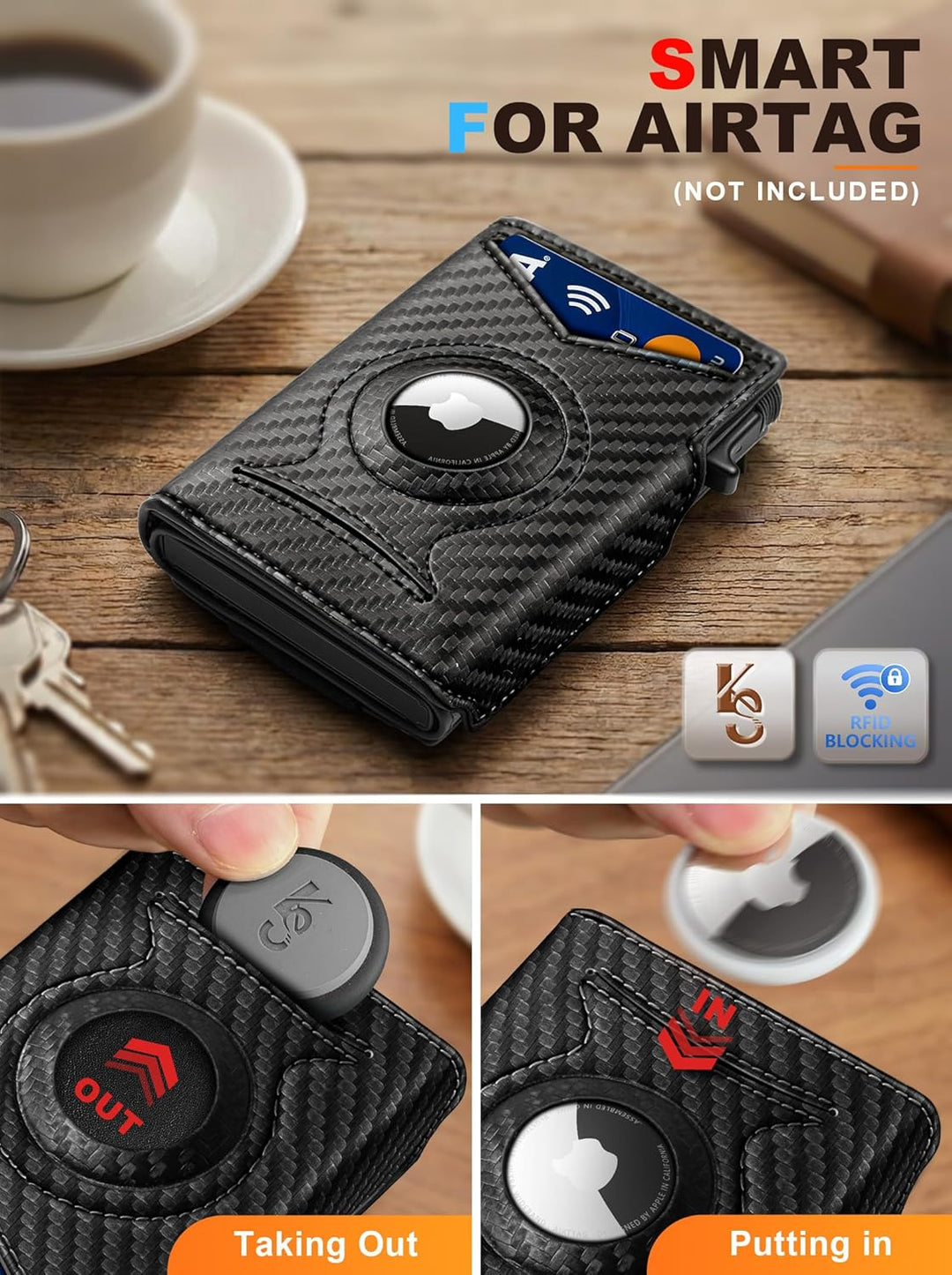 KEMISANT Billetera Airtag para hombre, delgada con bolsillo frontal...