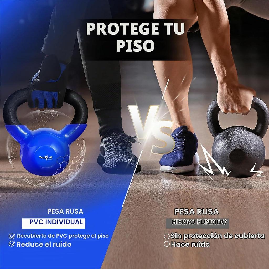 Yes4All Pesa rusa, pesas rusas de hierro fundido con revestimiento de vinilo de 5-100 LB para entrenamiento de fuerza para ejercicios de gimnasio en casa, fitness, equipo de entrenamiento de cuerpo