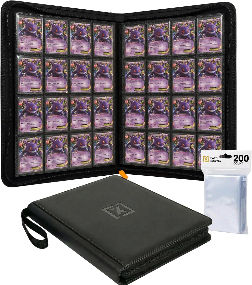 X PRO - Carpeta para tarjetas de más de 1000 tarjetas, viene con 200 fundas para tarjetas, compatible con TCG, Sports, MTG y más, carpeta de 16 bolsillos para tarjetas, carpeta TCG