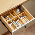 Fabsome Organizador de cajones, juego de 9 cajas de almacenamiento de madera de bambú para cocina, escritorio de maquillaje, cajas de almacenamiento para cubiertos, cubiertos, cubiertos, bandeja pequeña de madera para baño, oficina