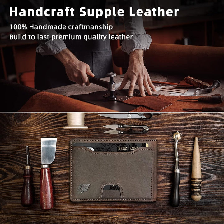 ECOZATU Cartera minimalista delgada para hombre, cartera con clip p...