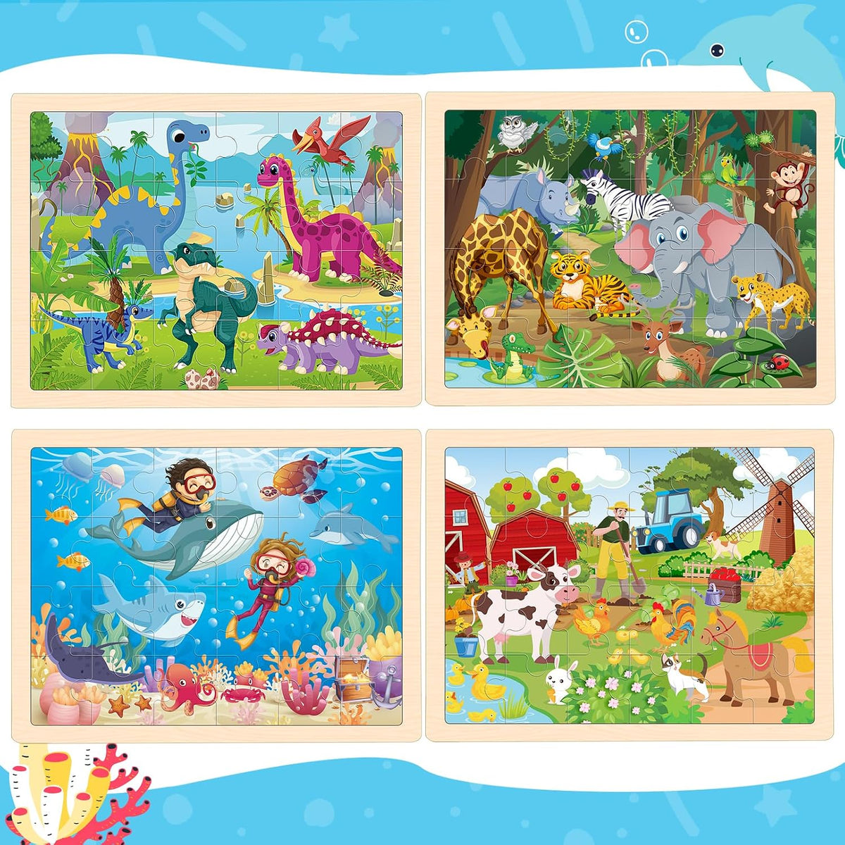 8 paquetes de rompecabezas de madera de animales y princesas para niños de 4 a 6 años, rompecabezas para niños de 2 a 4 años, rompecabezas educativos preescolares, tableros, regalos para niños y niñas