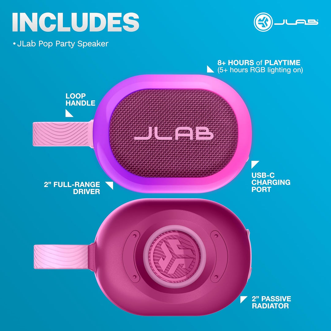JLab Altavoz Bluetooth Portátil Pop Party, Mulberry, Más de 8 Horas...