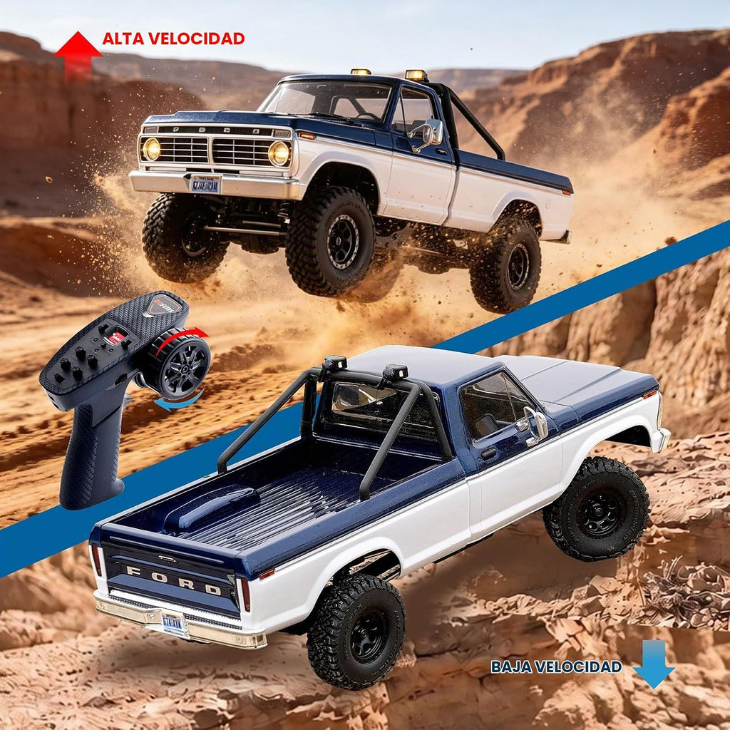 BEEZRC FMS FCX18 II Ford F-100 - Rastreador RC con licencia oficial, camión magnético de liberación rápida a control remoto, chasis LCG, oruga todoterreno para adultos, RTR cepillado (distancia entre