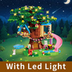 Treehouse - Juego de construcción compatible con amigos, 731 piezas para niñas, kit de construcción de casa de árbol forestal, juguetes con luz LED, gato, tobogán y hamaca de cielo, regalos de cumpleaños de Navidad para niños y niñas de 6 a 12 años