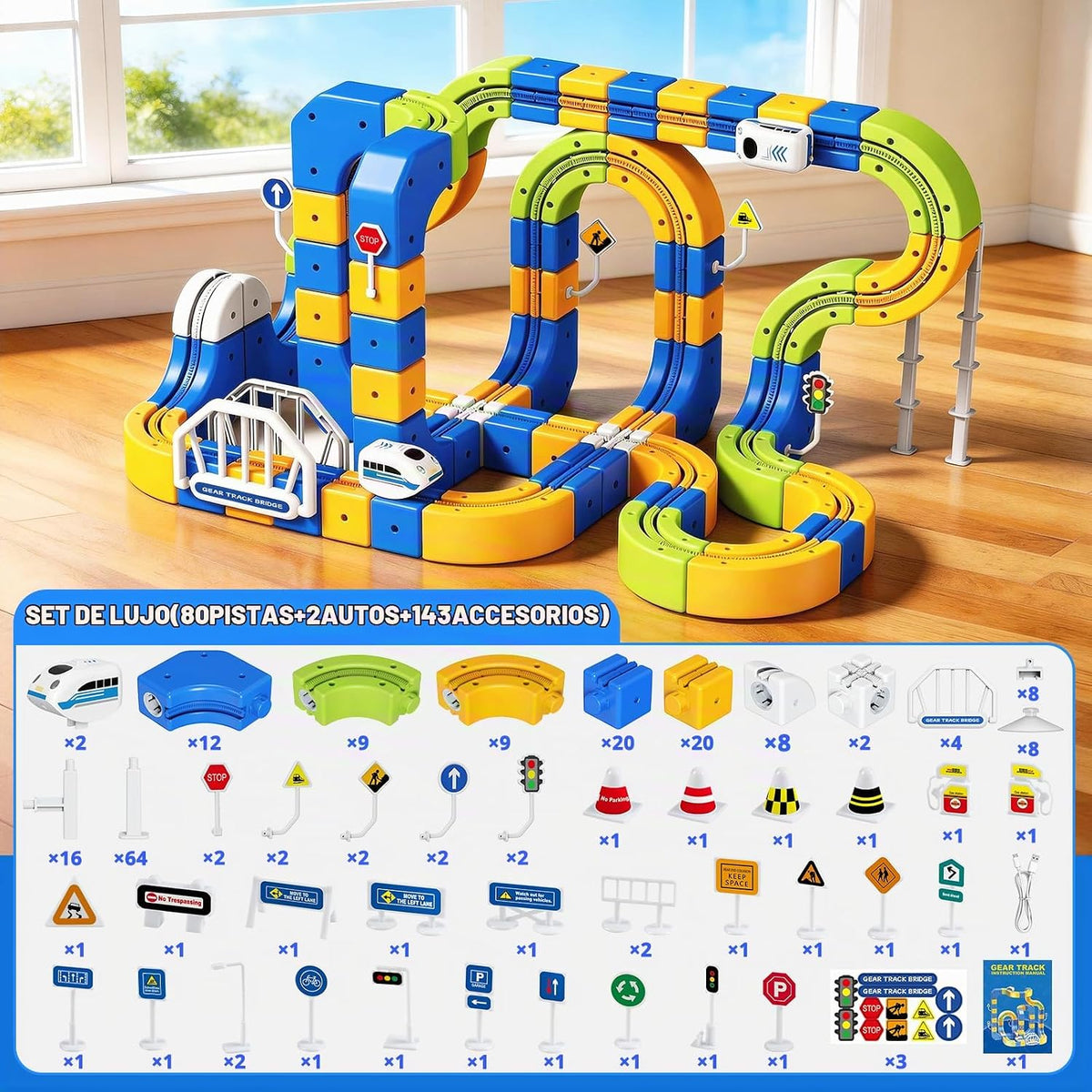 Juego de tren eléctrico para niños de 5 a 8 años, 225 piezas de