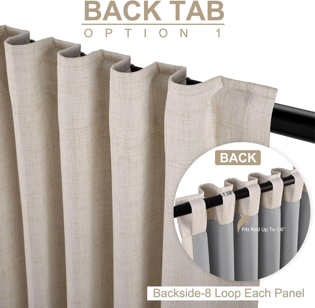 Cortinas opacas de lino para dormitorio, sala de estar, 84 pulgadas