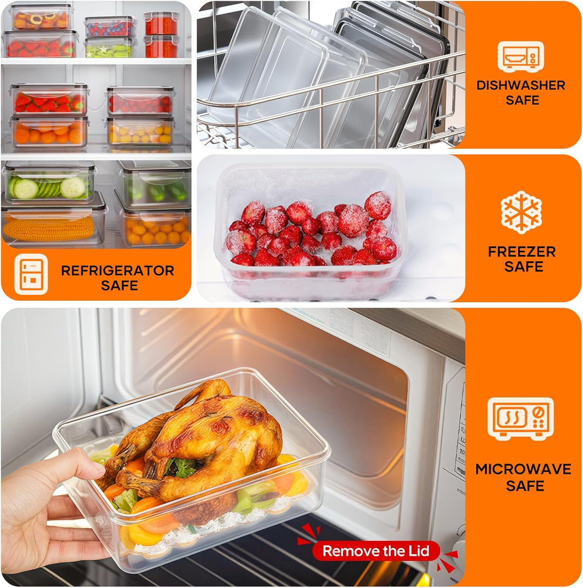 50 recipientes de almacenamiento de alimentos con tapas sin BPA (25