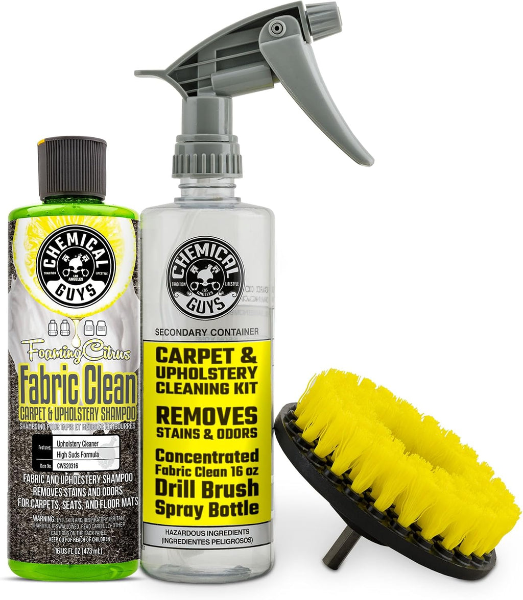 Chemical Guys, Limpiador Espumante Cítrico para Tela y Alfombras con Cepillo para Taladro, 16 oz