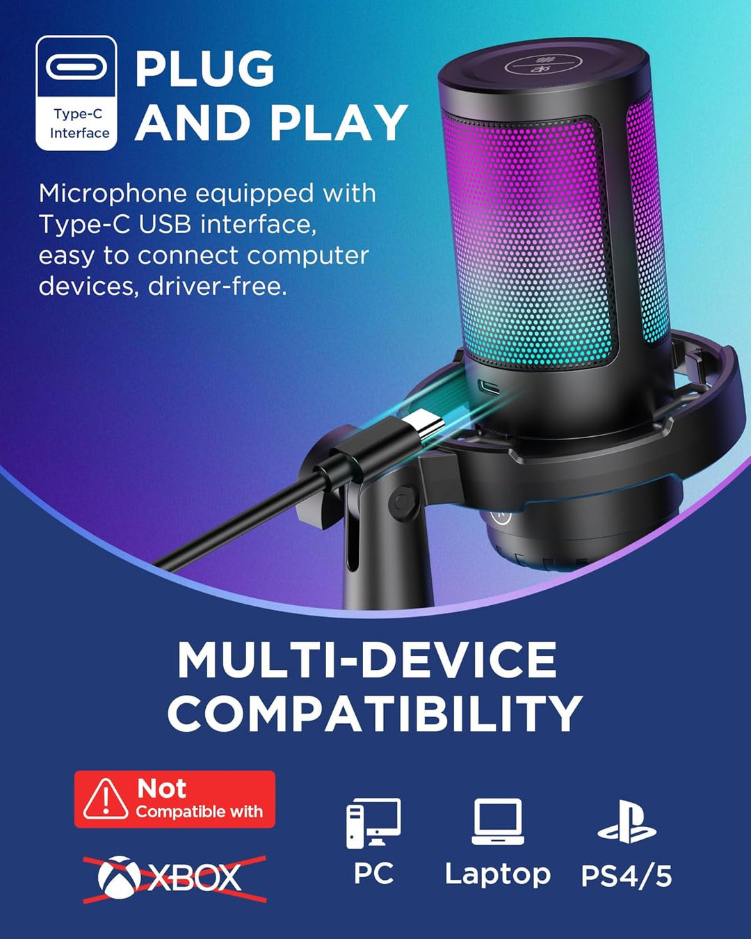 InnoGear Juego de micrófonos USB para juegos, micrófono condensador...
