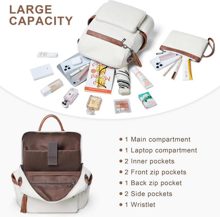 Mochila Shrrie de cuero vegano para laptop de 14 pulgadas para muje...