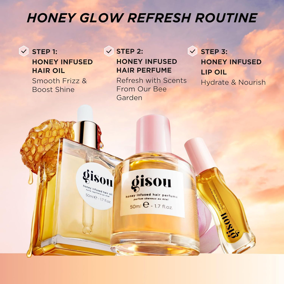 Gisou Aceite labial con infusión de miel, aceite labial hidratante...