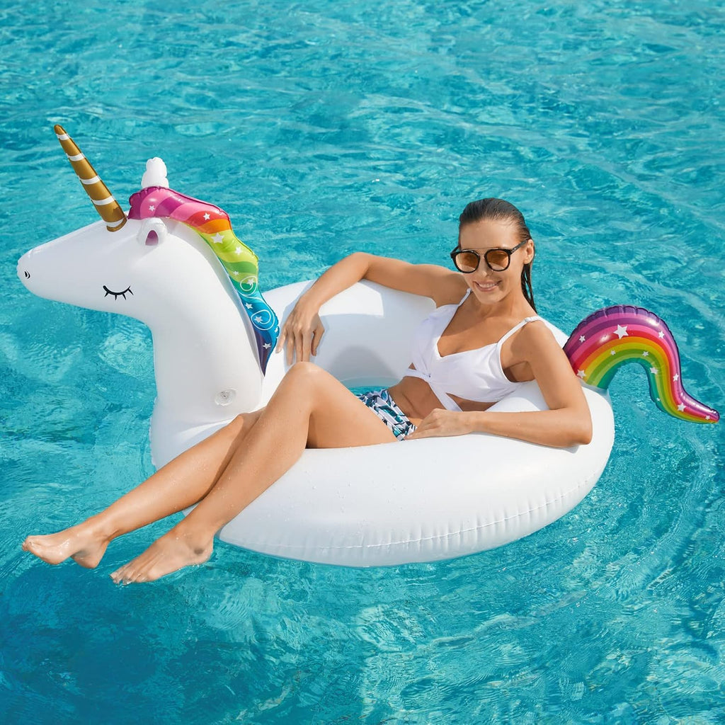 Jasonwell - Flotadores inflables de unicornio y flamenco, paquete de 2 flotadores de piscina, balsas inflables para piscinas, tubos para flotar, lago, playa, anillos de natación, piscinas, juguetes de fiesta para adultos y niños