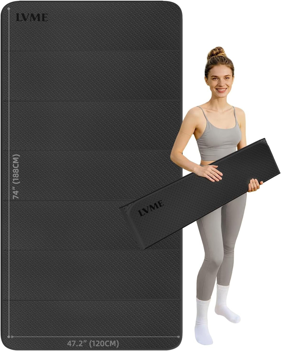 Foldable Yoga Mat 74"x47.2"x 0.4" – Large Yoga Mat