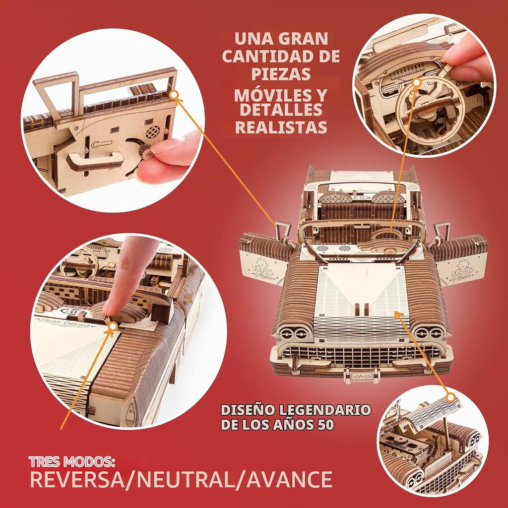 UGEARS Dream Cabriolet VM-05 - Rompecabezas de madera 3D para adultos