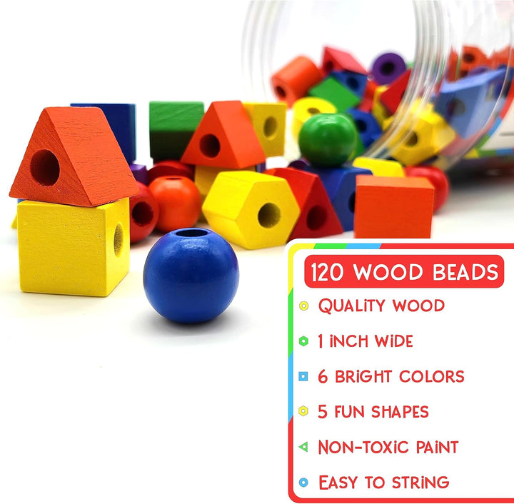 LMC Products Cuentas de madera con cordones para niños pequeños de...