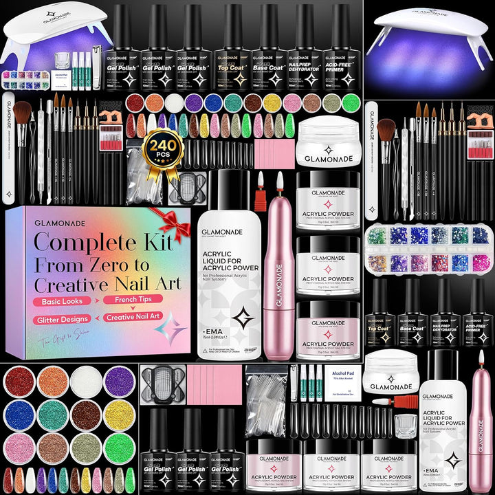 Glamonade Kit de uñas acrílicas para principiantes: juego de uñas p...