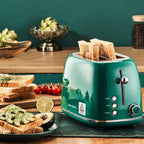 Roter Mond Tostadora de 2 rebanadas, de acero inoxidable, retro, con función de bagel, cancelar y descongelar, 6 ajustes de tostado de pan, ranuras extra anchas y bandeja de migas extraíble, Verde