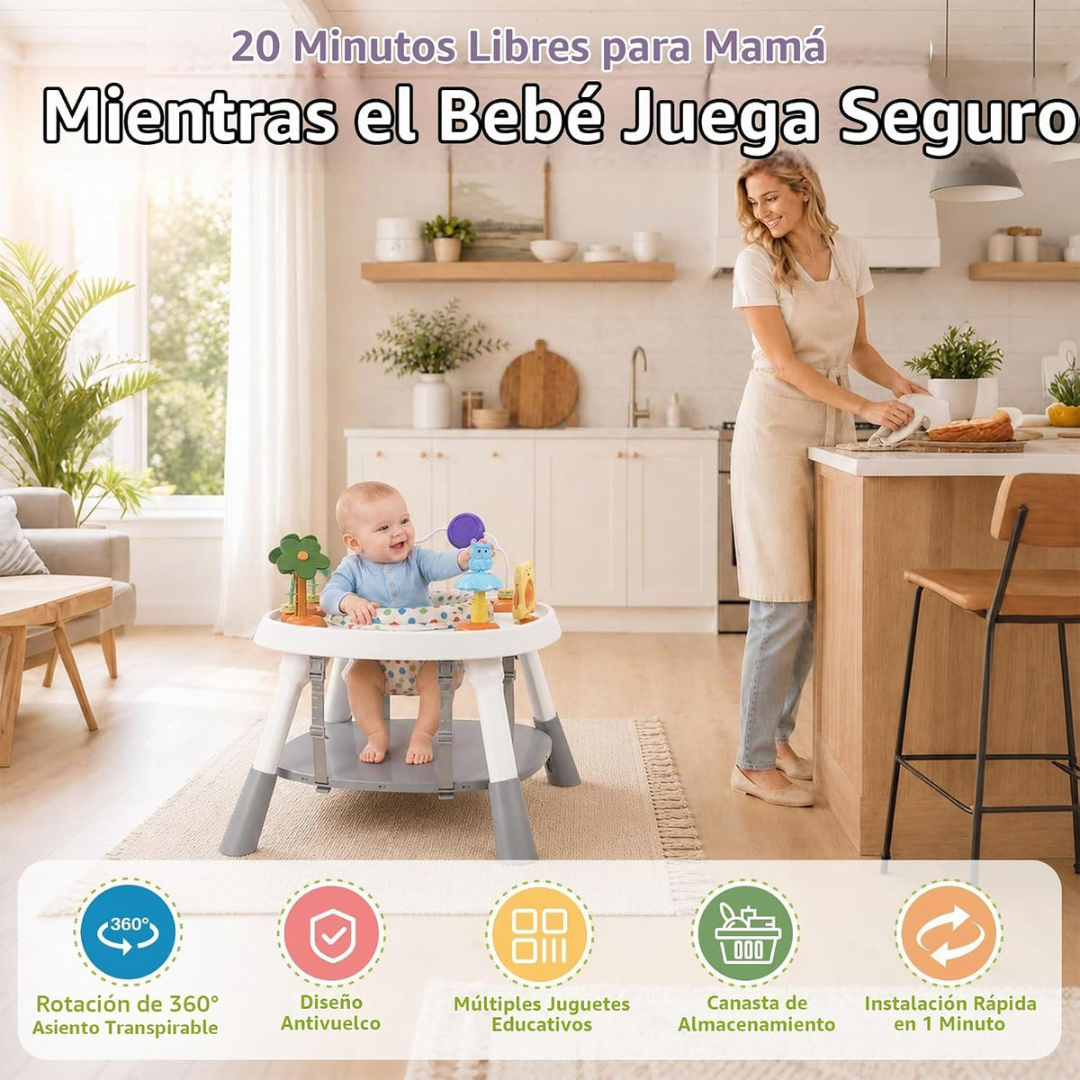 Centro de actividades para bebés 6 en 1, mesa de actividad estacionaria