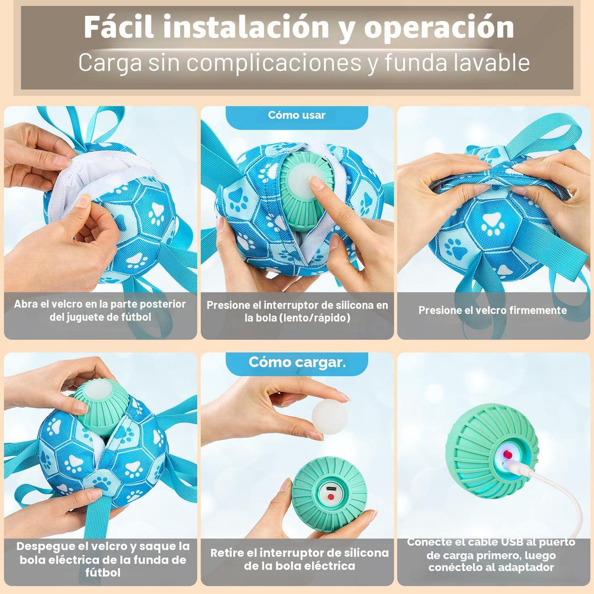 Juguetes interactivos para perros, pelota de fútbol para perros