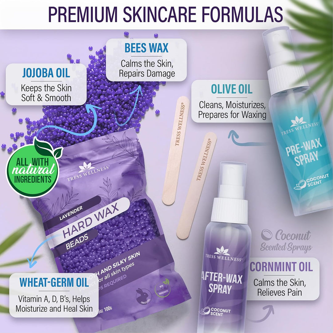 Kit de depilación Tress Wellness para piel sensible, seguro para ca...