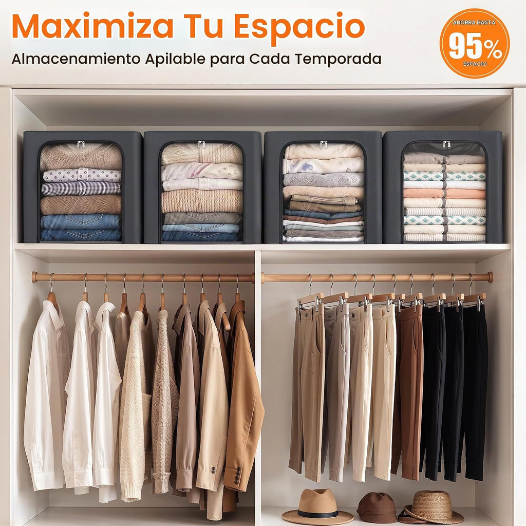 Contenedores de almacenamiento de ropa con marco de metal, gris