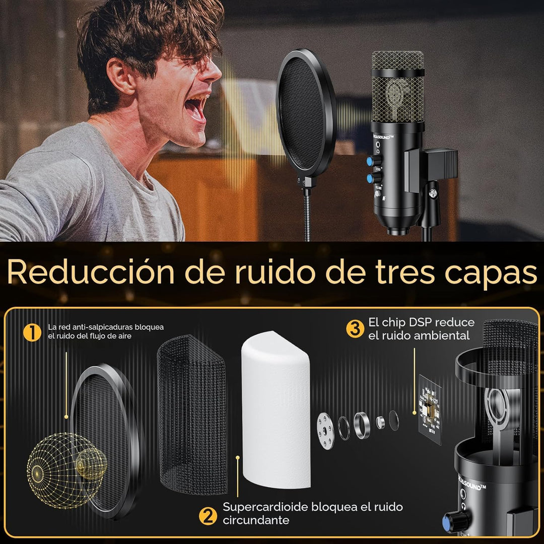 Dejasound - Micrófono de grabación de estudio mejorado con escudo d...
