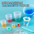 Juego de tazas medidoras de resina de silicona de 1 litro para suministros de resina, marcas fáciles de leer, taza grande de 32 onzas, tazas de silicona reutilizables gruesas de 500, 250 y 3.4 fl oz para mezcla de epoxi, fabricación de joyas