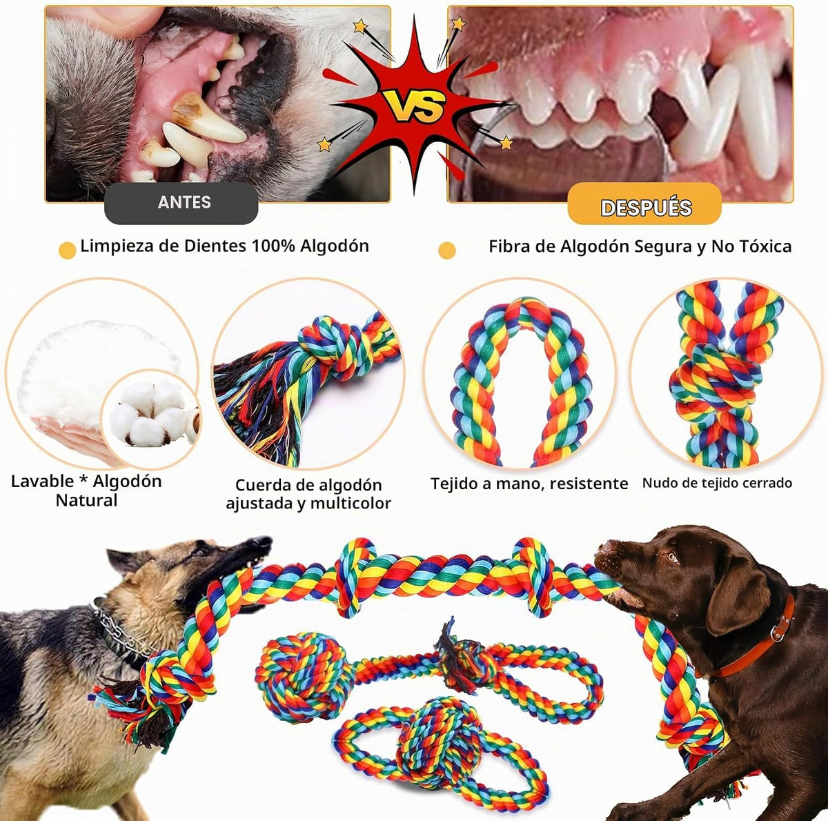 XLMYS Juguetes para perros para masticadores agresivos, paquete de 13, juguetes indestructibles de tira y afloja para razas de perros pequeñas, medianas y grandes, juguetes de limpieza de dientes