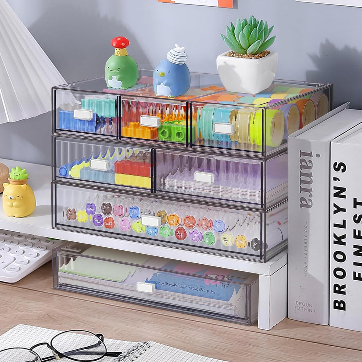 Organizador de Escritorio Apilable de 3 Niveles con 6 Cajones, YOCOMEY Caja de Almacenamiento de Escritorio de Plástico con Cajones, Organizador Desmontable de Almacenamiento de Maquillaje y