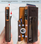 Billetera para hombre, magnética minimalista delgada con soporte para tarjetas desplegable, 9 tarjetas con bloqueo RFID, funda de metal para tarjetas de crédito, clip de dinero envuelto en