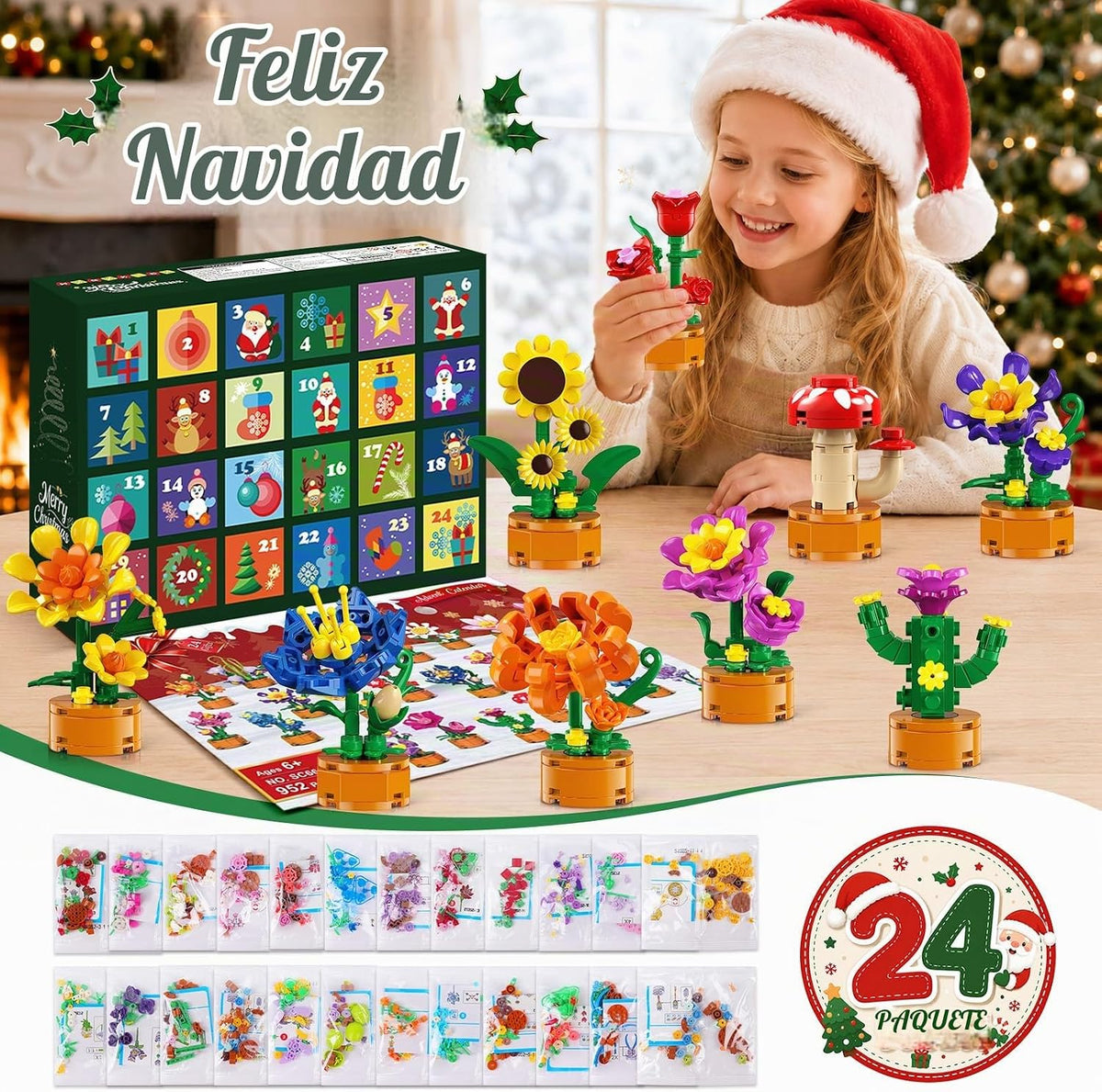 Calendario de Adviento 2026 Flores Navidad Cuenta regresiva Juegos de