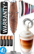 Zulay Kitchen Potente varita espumadora de leche con baterías Duracell - Mezclador de bebidas portátil ultrarrápido - Máquina eléctrica de espuma para café, lattes, capuchino y matcha, motor Z1, nogal