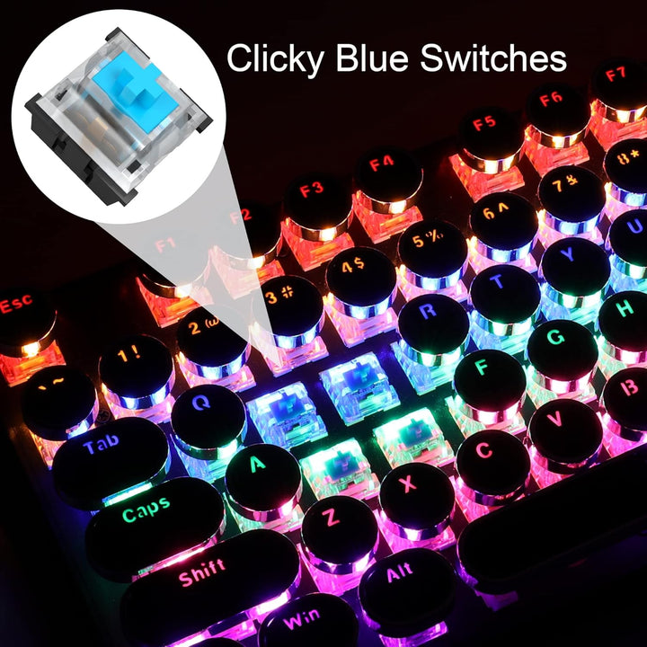 Camiysn Teclado Mecánico para Juegos Estilo Máquina de Escribir, Te...