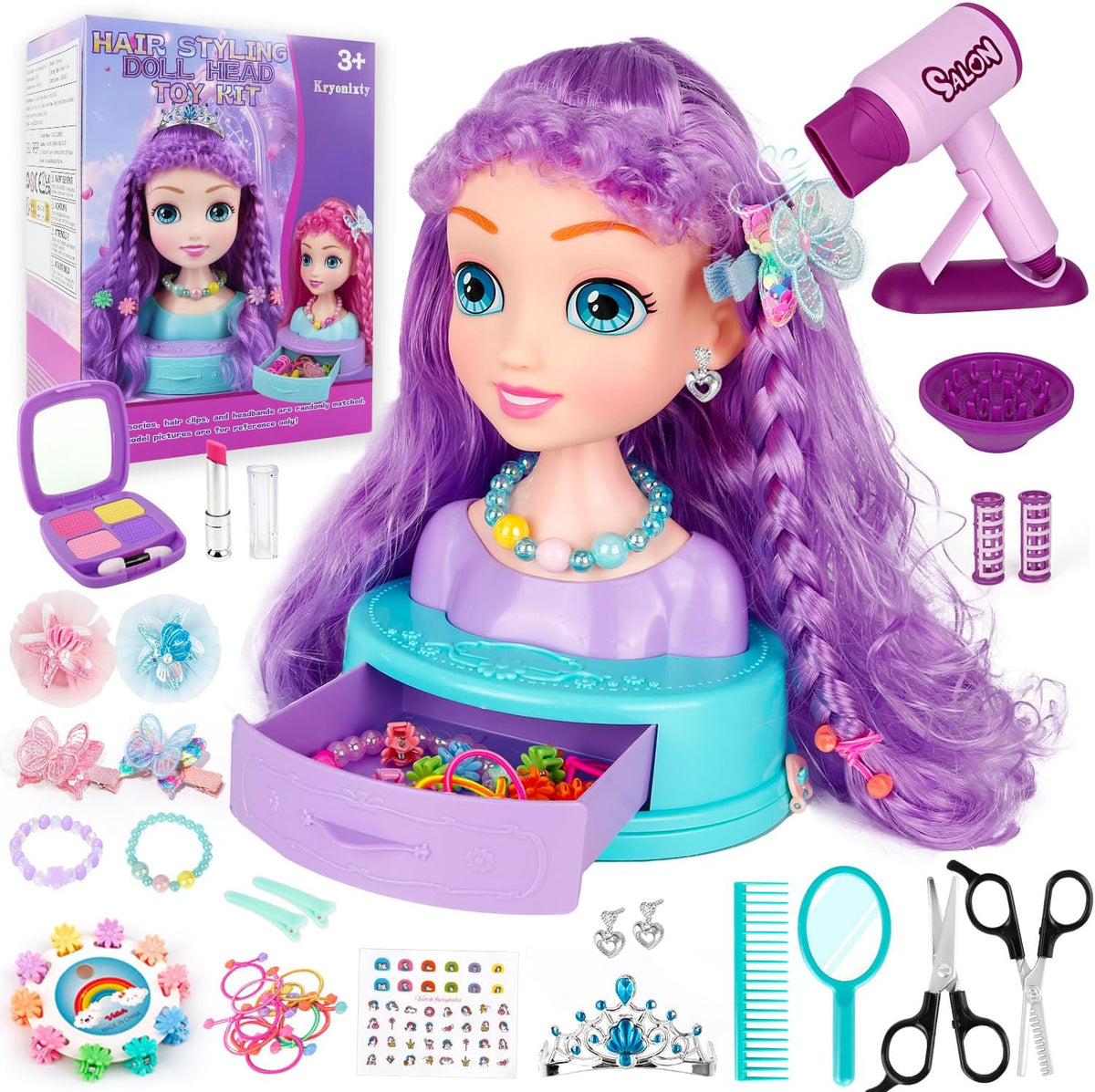 Maquillaje de cabeza de muñeca 4 en 1 para peinar el cabello para