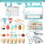 Juego de mesa de madera para contador de helados para niñas pequeñas, Play Store, juguete de simulación, accesorios de cocina con dinero y moneda falsos, regalos de cumpleaños de Navidad para niños de más de 3 años (verde)