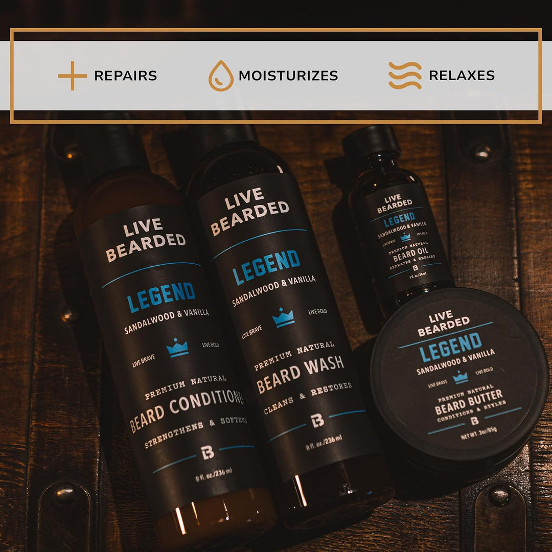Kit completo de aseo para barba Live Bearded - Champú, acondicionad...