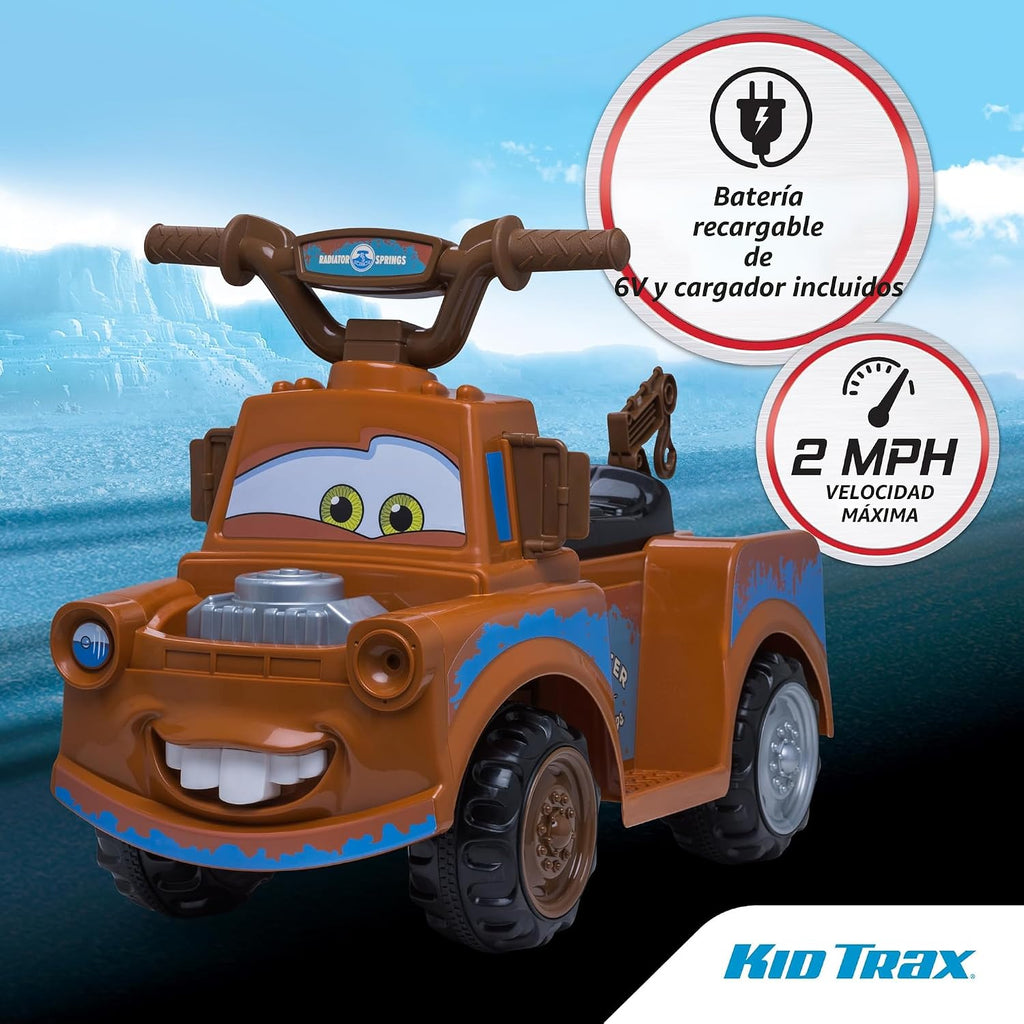 Kid Trax - Cuatriciclo eléctrico de juguete para montar con diseño de Tow Mate de Cars 3 de Disney para niños pequeños de 1 año y medio a 3 años y con peso máximo de 45 libras, batería de 6 voltios y