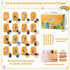 Kit de arcilla seca al aire, 16 animales para modelar arcilla mágica de secado al aire para niños, kits de arcilla de moldeo suave y no pegajosa con herramientas instrucciones para el hogar, regalos