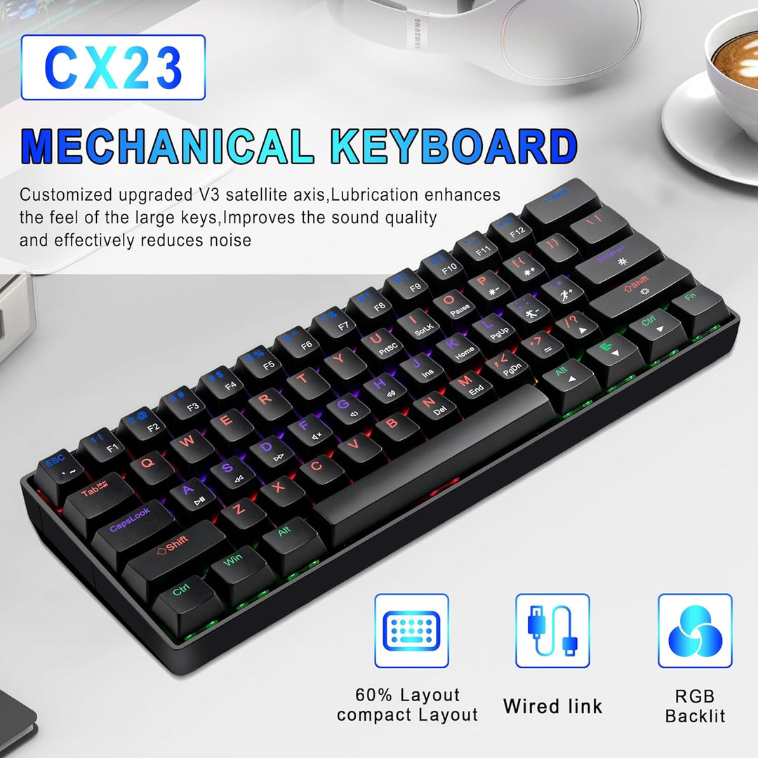 Taramico Teclado 60% para juegos, teclado mecánico RGB con cable ne...