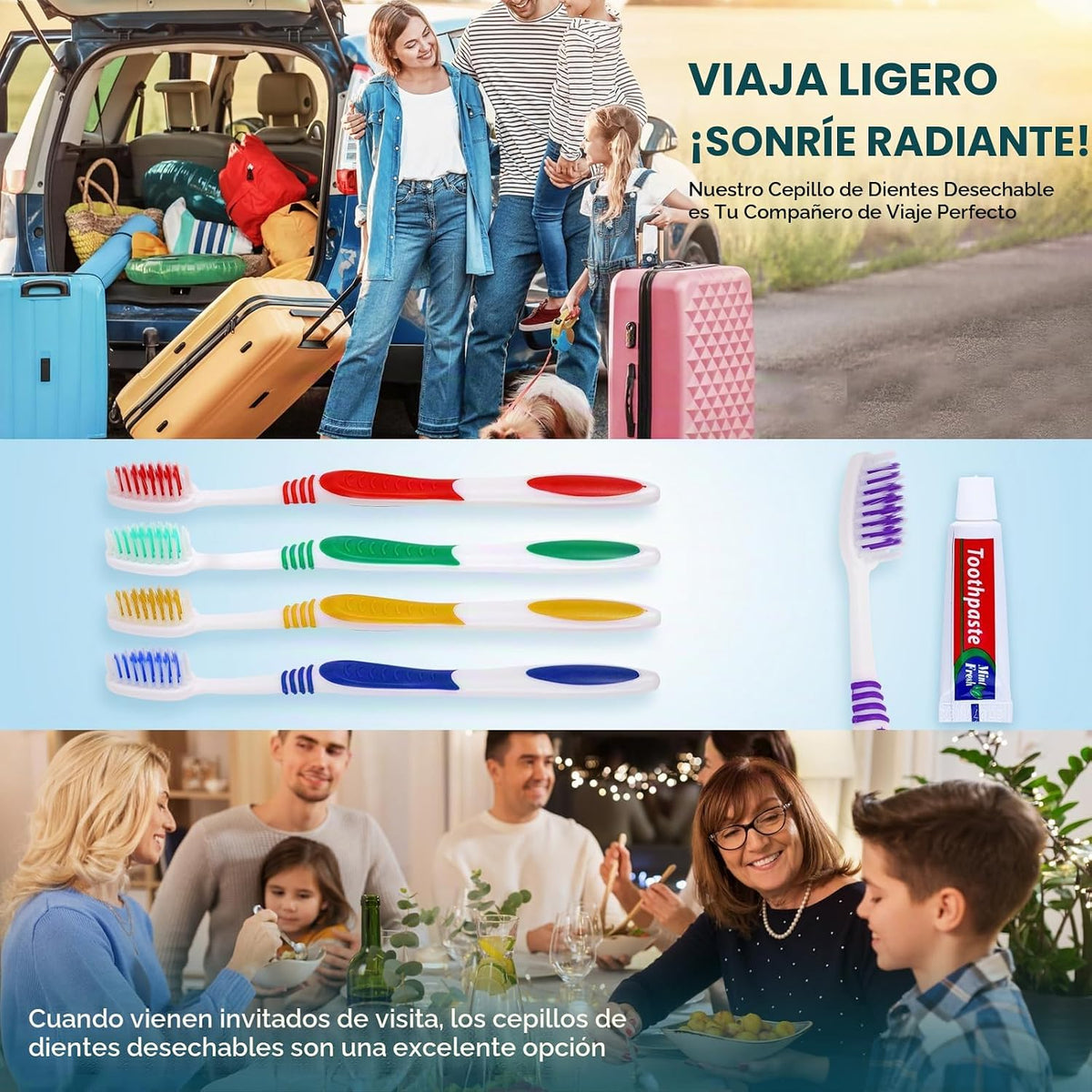 Navona 100 PCS Cepillos de Dientes Desechables con Pasta de Dientes a Granel