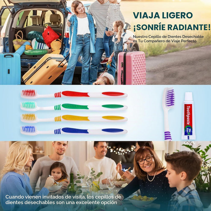 Navona 100 PCS Cepillos de Dientes Desechables con Pasta de Dientes...