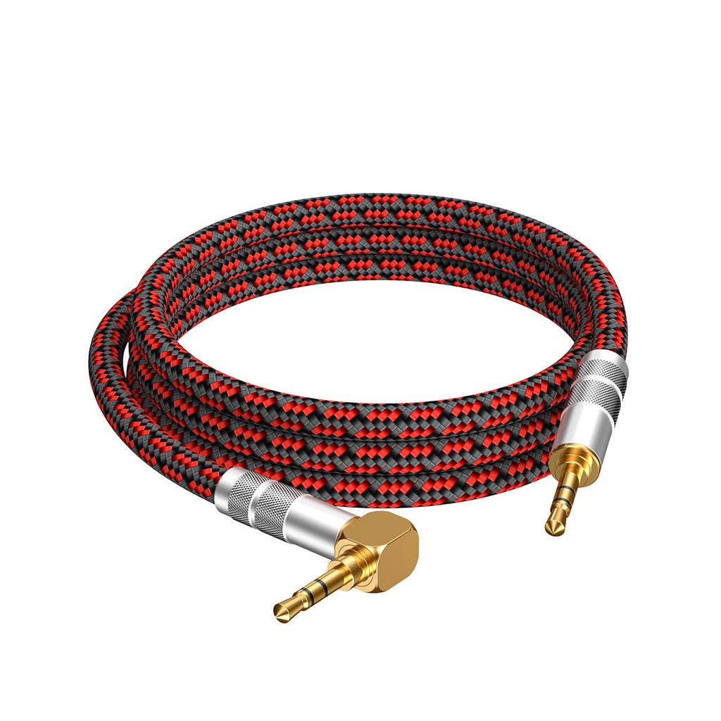 Audiophile - Cable de audio auxiliar de cobre de alta pureza, macho de 0.138 in a macho de 0.138 in, cable auxiliar de audio estéreo chapado en oro (recto a ángulo recto, 6.6 ft)