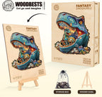 WOODBESTS Rompecabezas de madera para adultos, rompecabezas de dinosaurios de fantasía para adultos (165 piezas, M, 11.4 * 11 pulgadas), rompecabezas de animales de madera de forma única, regalos de