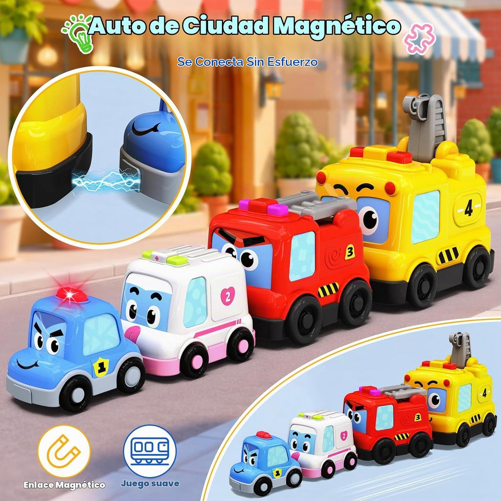 Juguetes Montessori para niños pequeños de 1 a 3 años, 4 en 1, autos magnéticos apilables, anidación y gateo, juguetes para bebés, autos de policía con música y luz, regalos de automóvil, juguetes