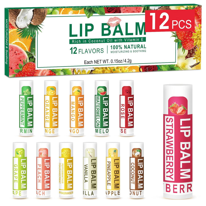 DMSKY Paquete de 12 bálsamos labiales, bálsamo labial natural a gra...