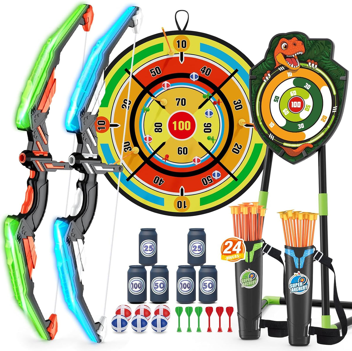 Bow y Arrow para Kids, LED Light Up Archery Set, Indoor Outdoor Sport Gifts para Boys Girls Ages 4-12